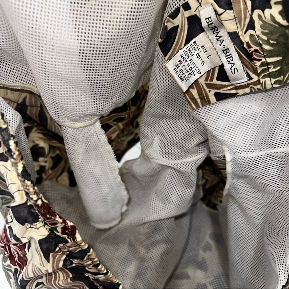 Burma Bibas Men's Floral Swim Trunks Size L Cotton Mesh Lined Tropical Shorts